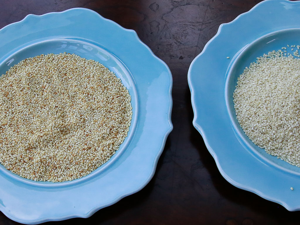Picture above are sesame seeds, one that is roasted and one that is raw.